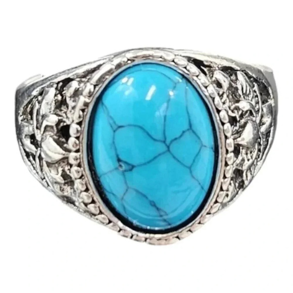 Size 11 Blue Oval Filigree Detail Fashion Ring 11C - Picture 2 of 8